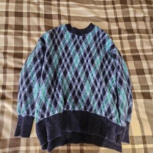 Aerie Blue and Green Argyle Crewneck Sweater